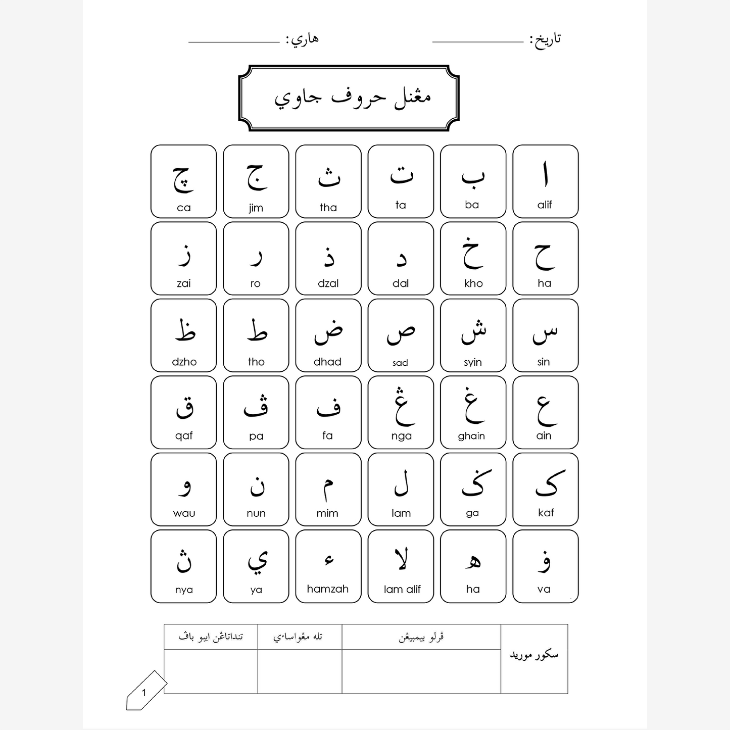 Lembaran Kerja Prasekolah: Jawi